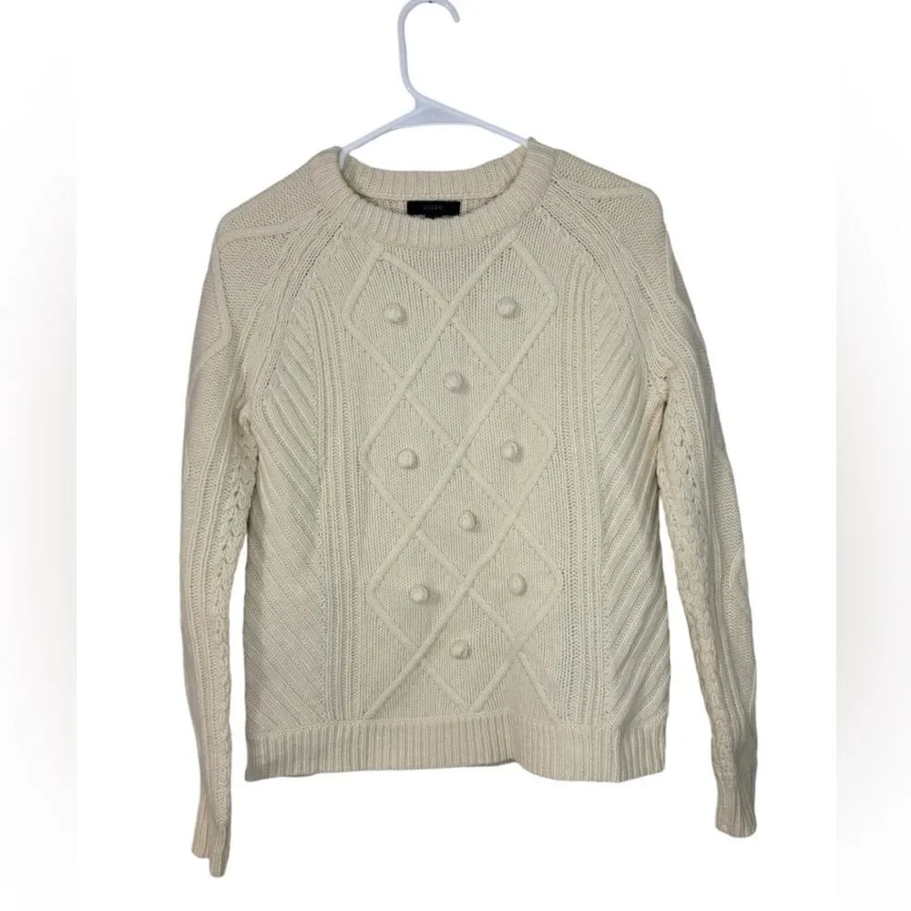 J.Crew Pom Pom Cable Knit Wool Sweater